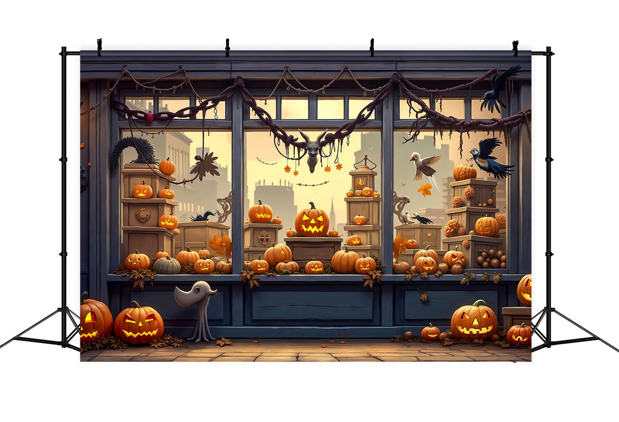 Halloween Photo Booth Backdrop Spooky Shop Window Pumpkins Backdrop BRP10-170