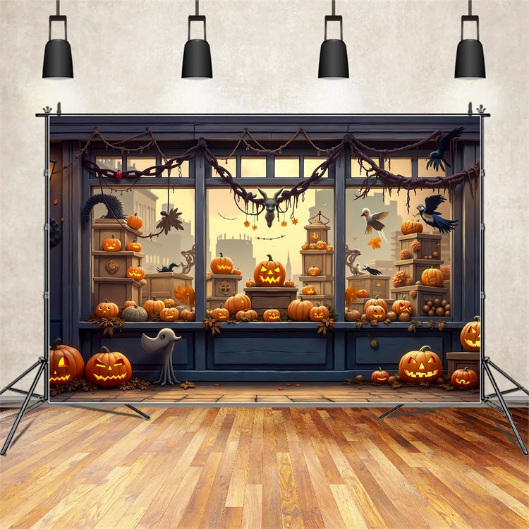 Halloween Photo Booth Backdrop Spooky Shop Window Pumpkins Backdrop BRP10-170