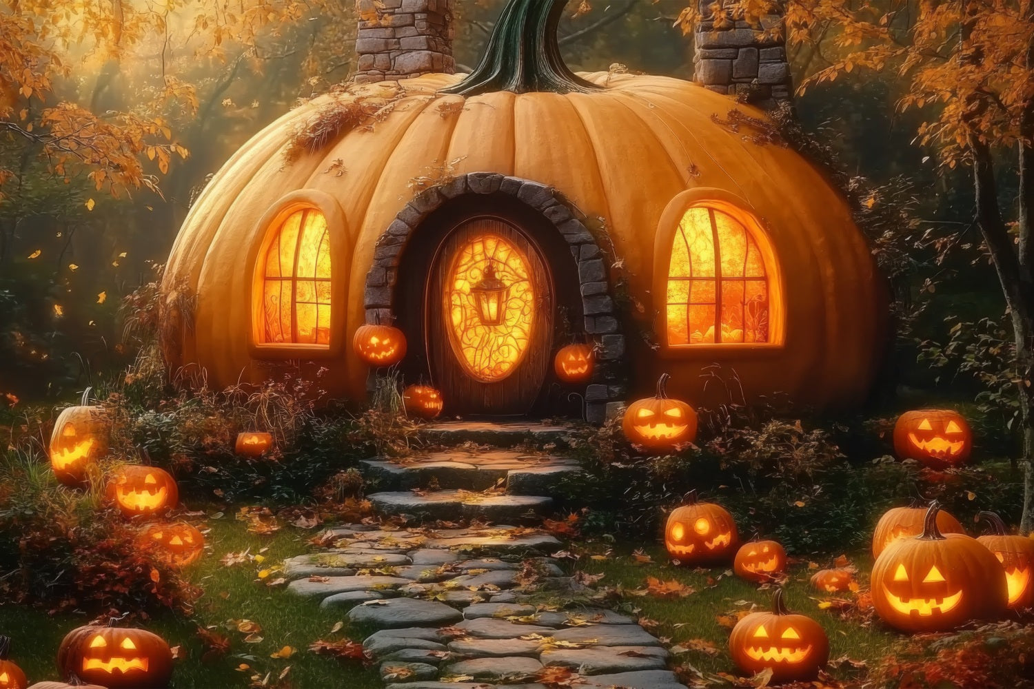 Large Halloween Backdrop Mystical Pumpkin Home Forest Backdrop BRP10-171