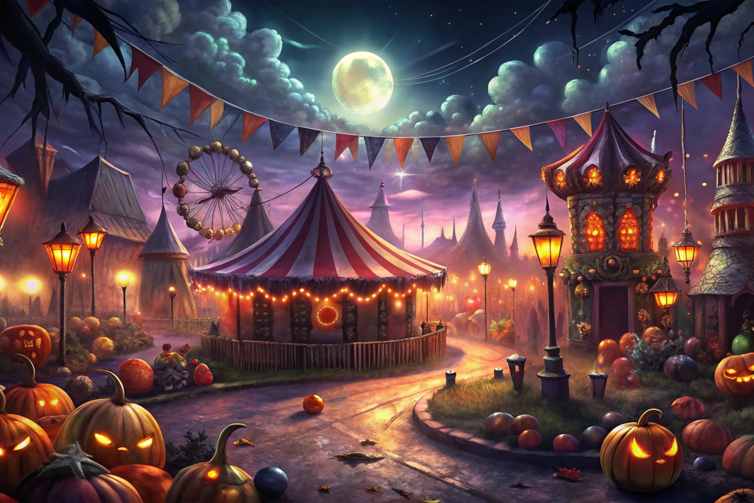 Halloween Wall Backdrop Spooky Halloween Carnival Full Moon Backdrop BRP10-172