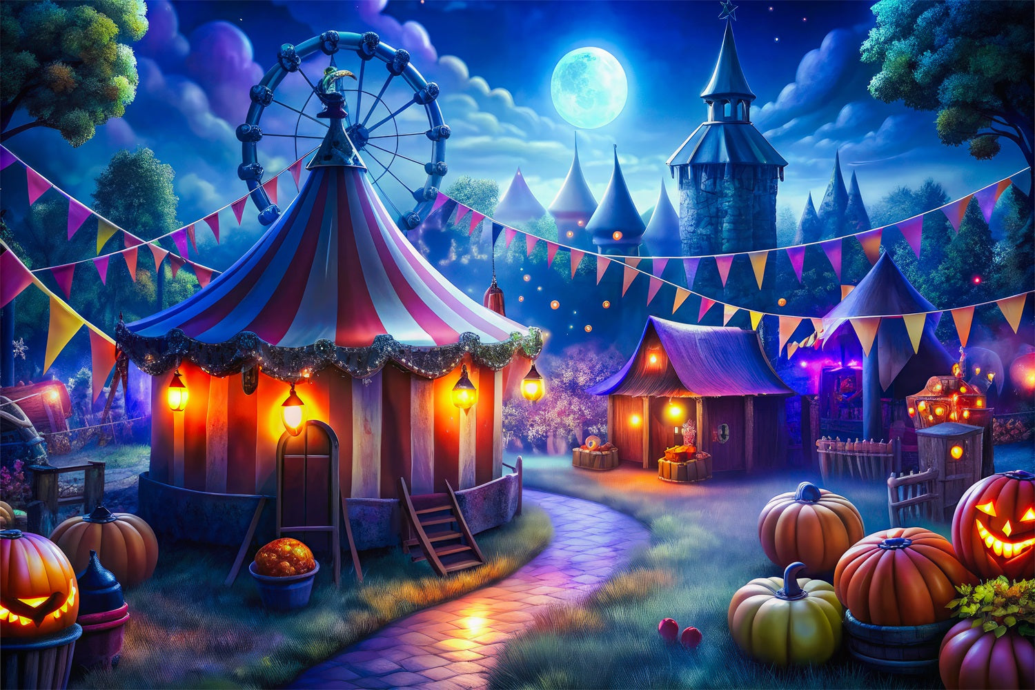 Halloween Picture Backdrop Dark Halloween Circus Scene Backdrop BRP10-173