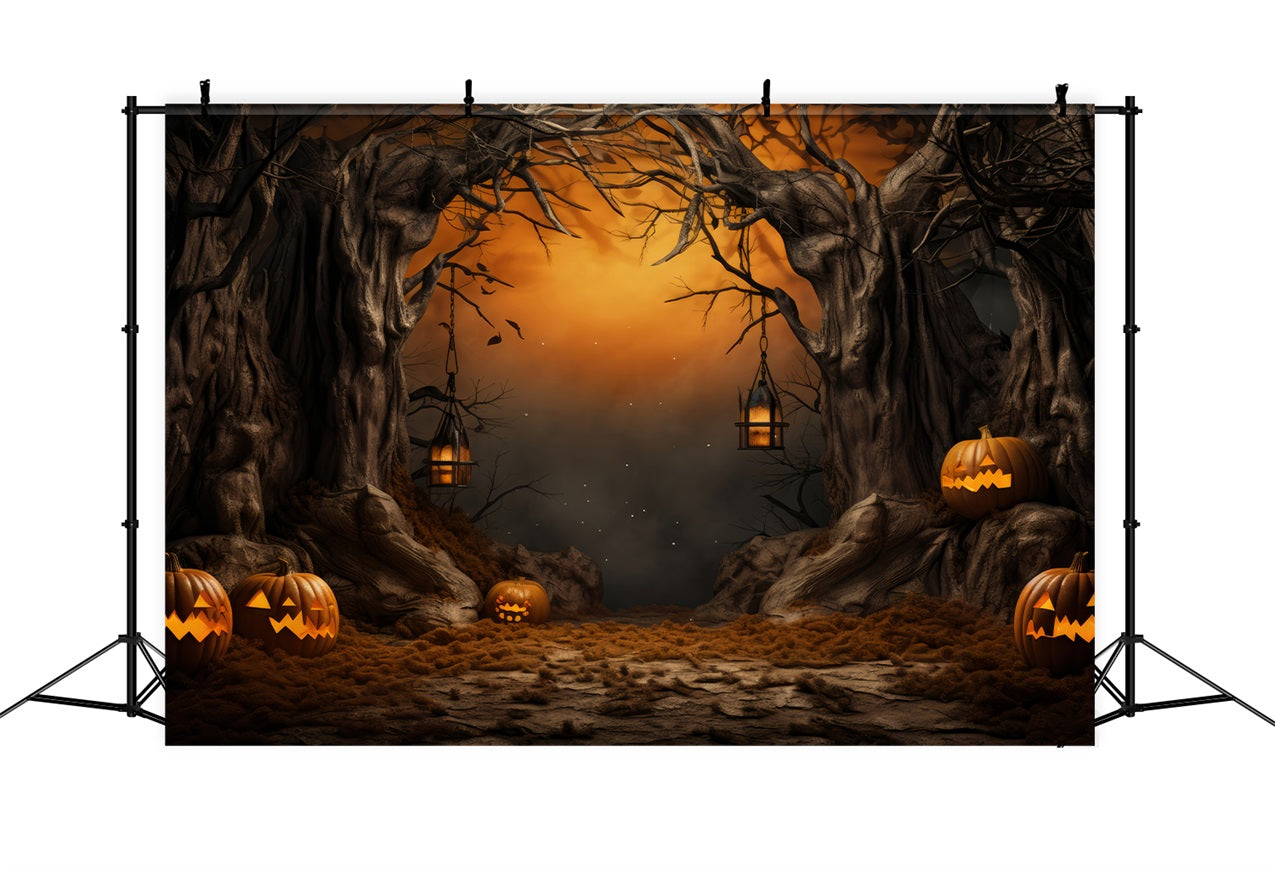 Halloween Photography Backdrops Spooky Pumpkin Lanterns Forest Backdrop BRP10-176