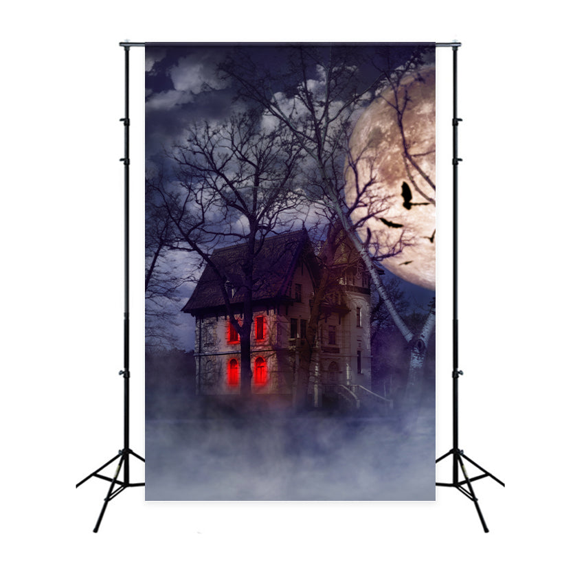 Halloween Photo Backdrop Haunted House Full Moon Backdrop BRP10-178