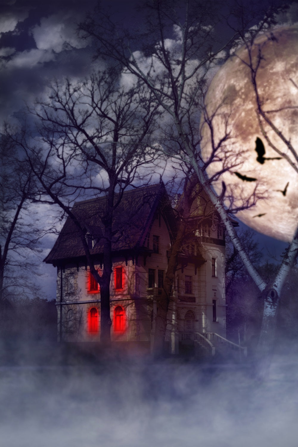 Halloween Photo Backdrop Haunted House Full Moon Backdrop BRP10-178