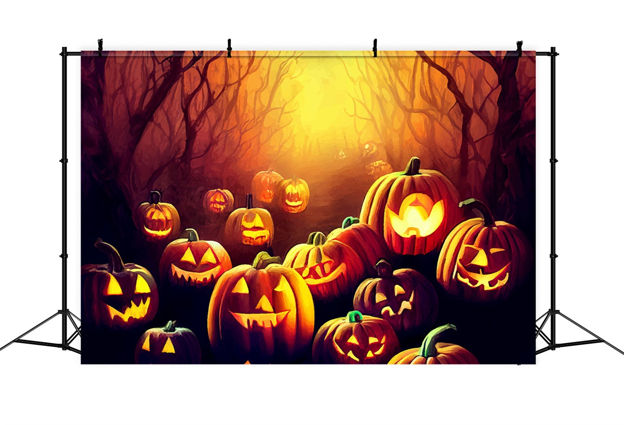 Halloween Backdrop Ideas Creepy Forest Path Pumpkins Backdrop BRP10-179