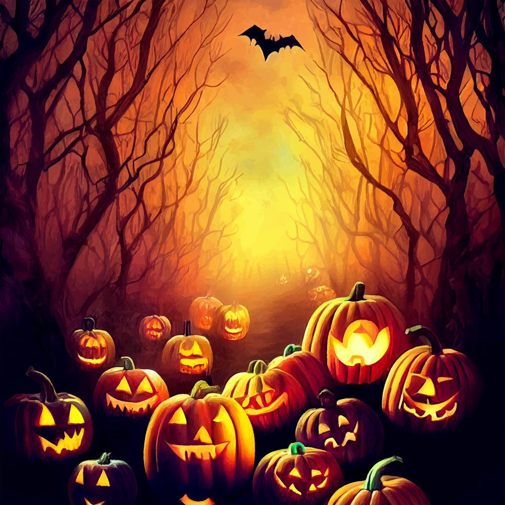 Halloween Backdrop Ideas Creepy Forest Path Pumpkins Backdrop BRP10-179