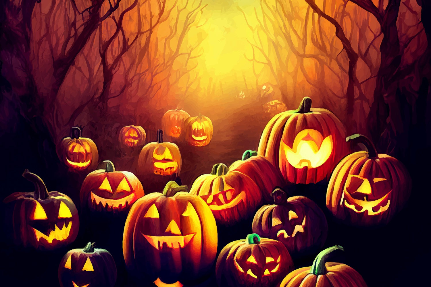 Halloween Backdrop Ideas Creepy Forest Path Pumpkins Backdrop BRP10-179