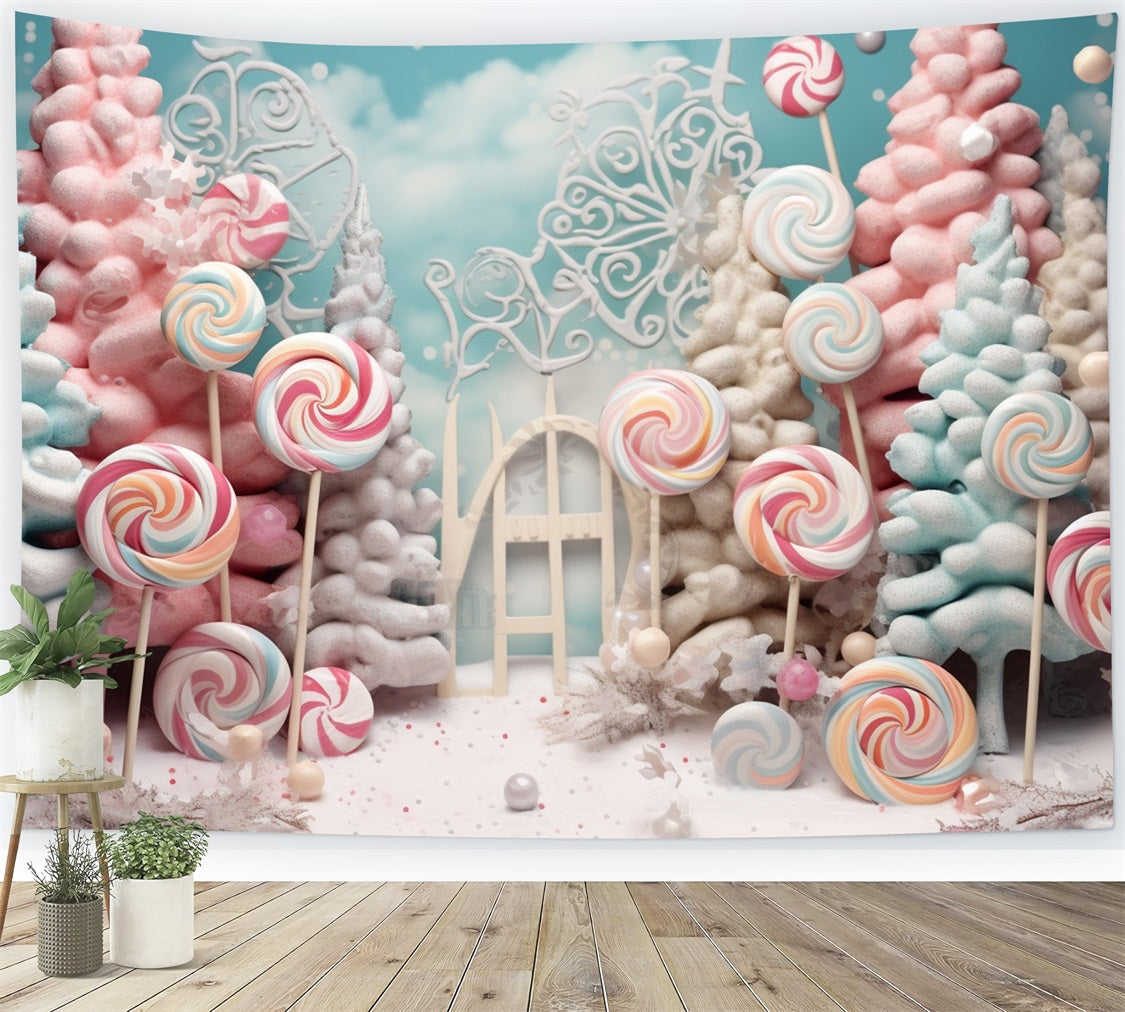 Winter Candy Wonderland Frosted Lollipop Trees Backdrop BRP10-18