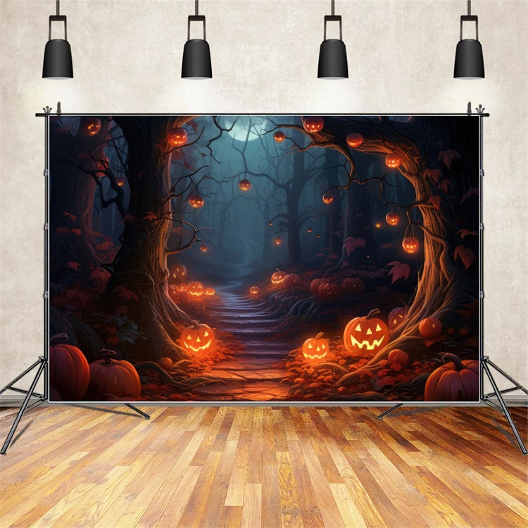 Halloween Photography Backdrops Gloomy Path Scary Pumpkins Backdrop BRP10-180