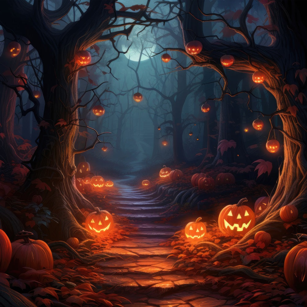 Halloween Photography Backdrops Gloomy Path Scary Pumpkins Backdrop BRP10-180