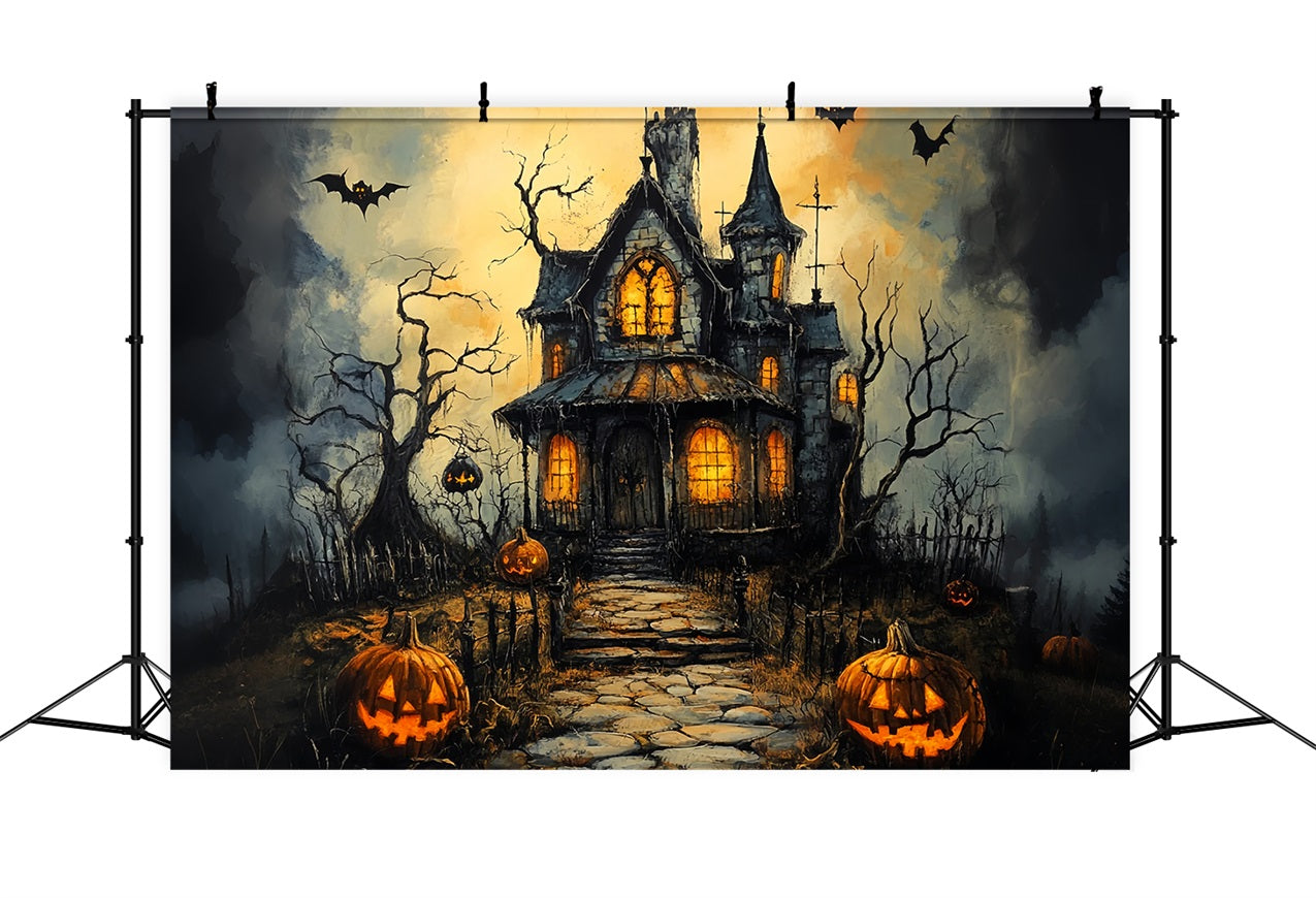 Halloween Backdrop Ideas Haunted House Creepy Pumpkins Backdrop BRP10-181