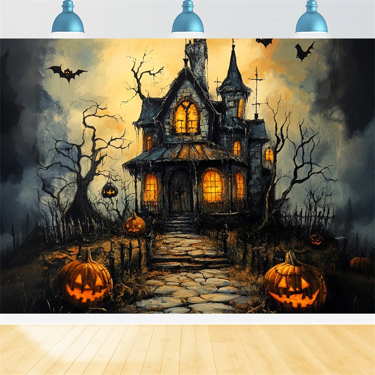 Halloween Backdrop Ideas Haunted House Creepy Pumpkins Backdrop BRP10-181