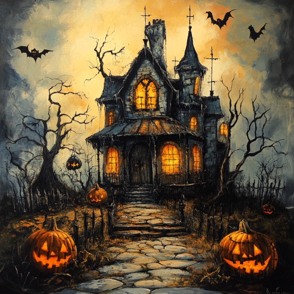 Halloween Backdrop Ideas Haunted House Creepy Pumpkins Backdrop BRP10-181