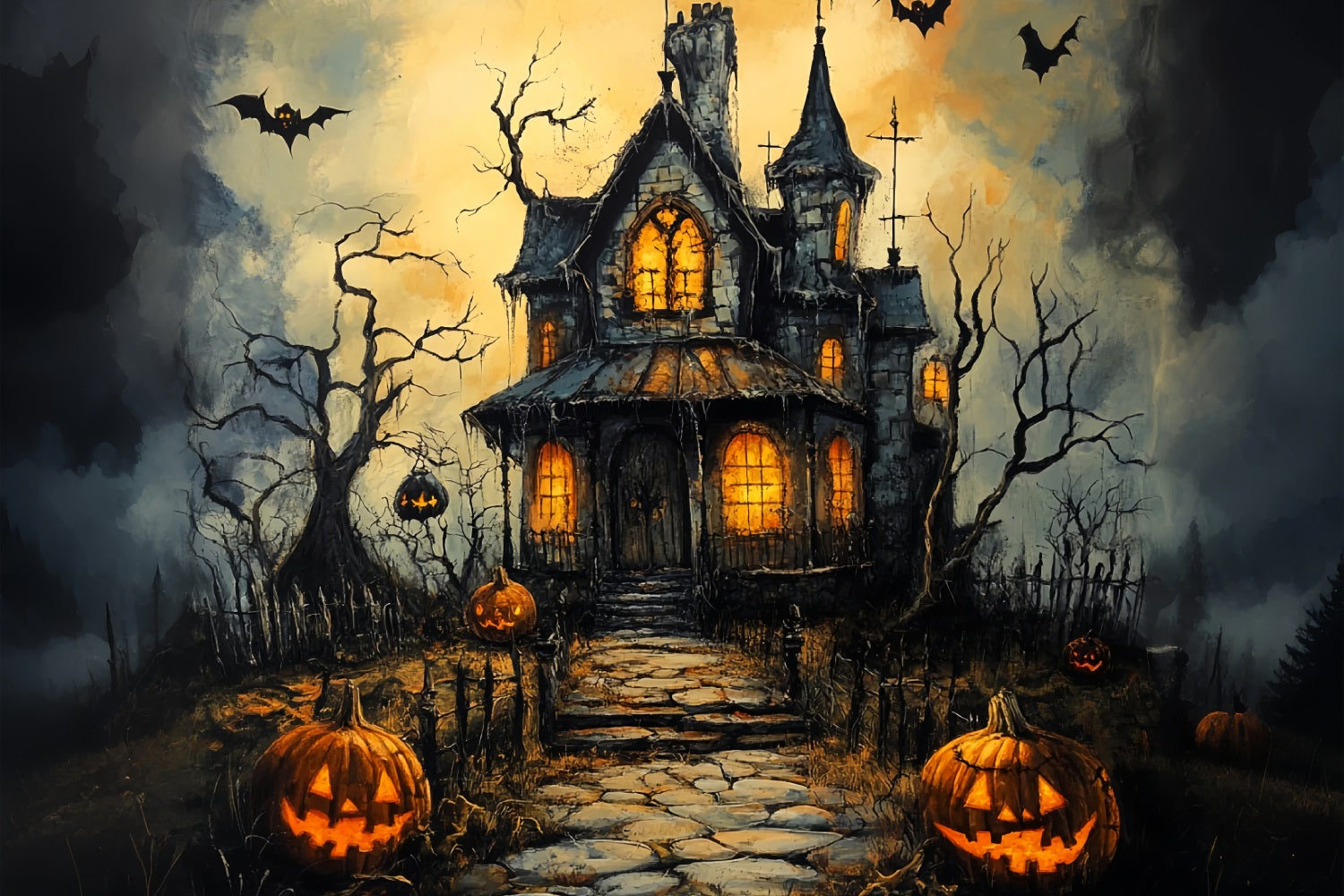 Halloween Backdrop Ideas Haunted House Creepy Pumpkins Backdrop BRP10-181