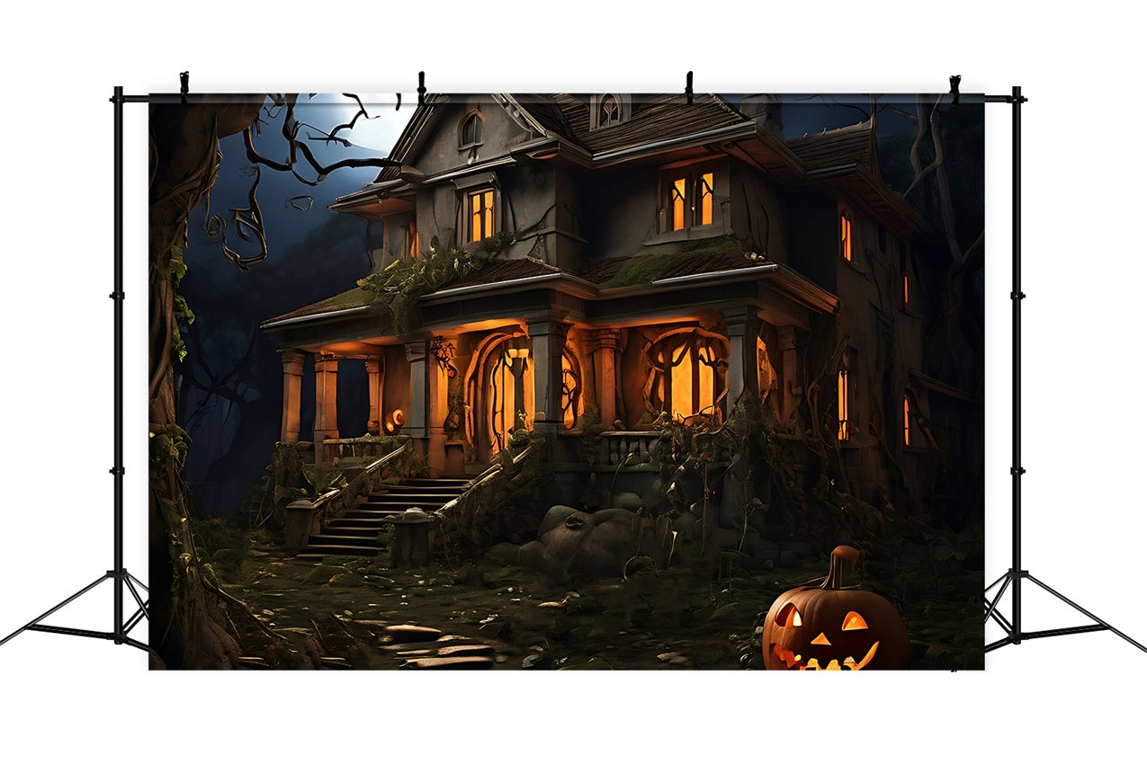 Halloween Backdrops Photography Spooky House Pumpkin Backdrop BRP10-182