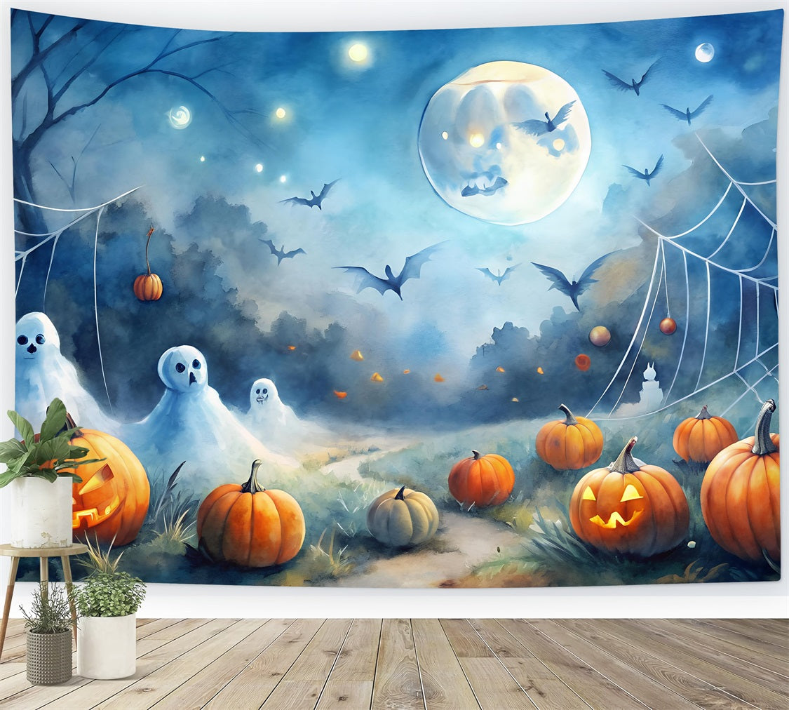 Halloween Photo Backdrop Haunted Night Pumpkin Field Backdrop BRP10-184