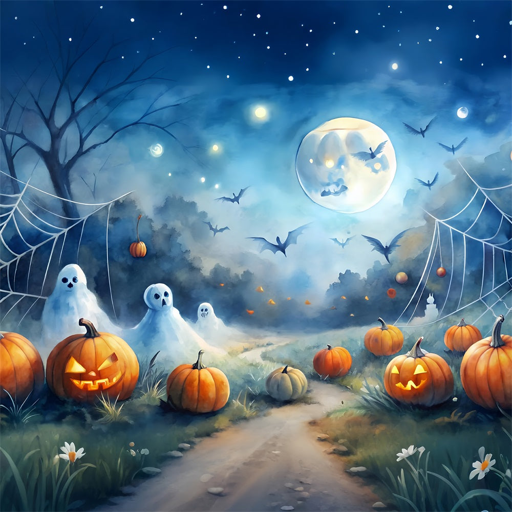 Halloween Photo Backdrop Haunted Night Pumpkin Field Backdrop BRP10-184