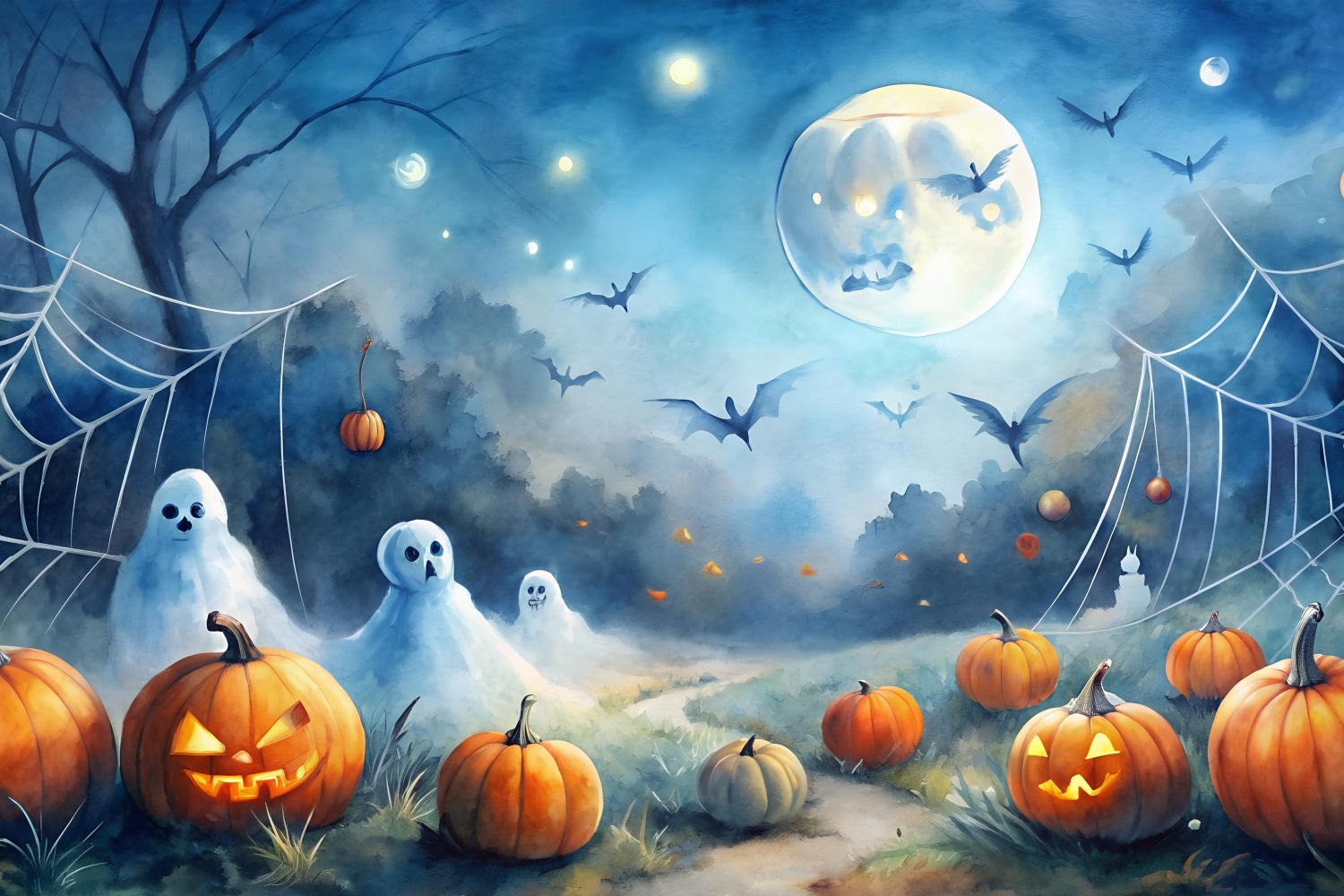 Halloween Photo Backdrop Haunted Night Pumpkin Field Backdrop BRP10-184