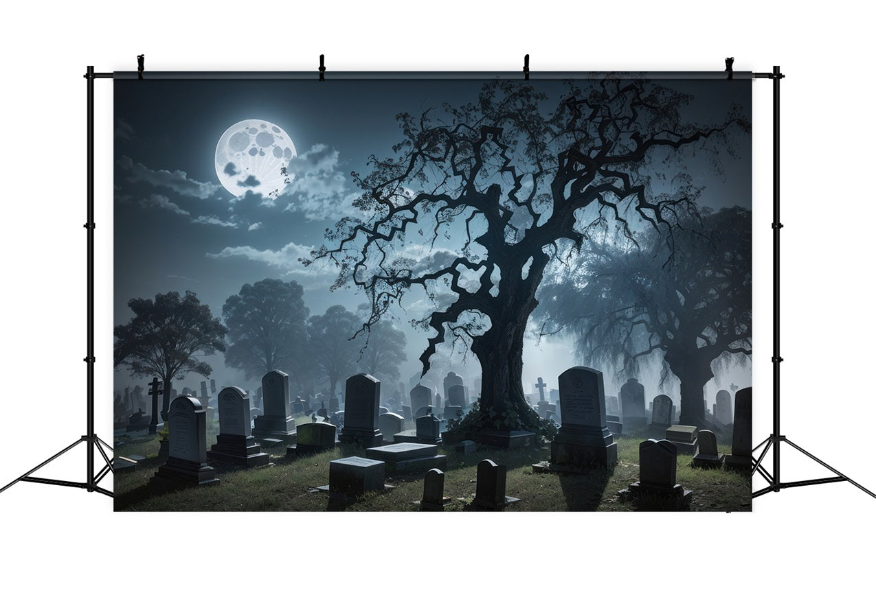 Halloween Backdrops Tombstones Foggy Graveyard Backdrop BRP10-185