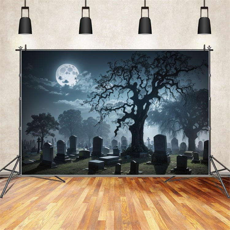 Halloween Backdrops Tombstones Foggy Graveyard Backdrop BRP10-185