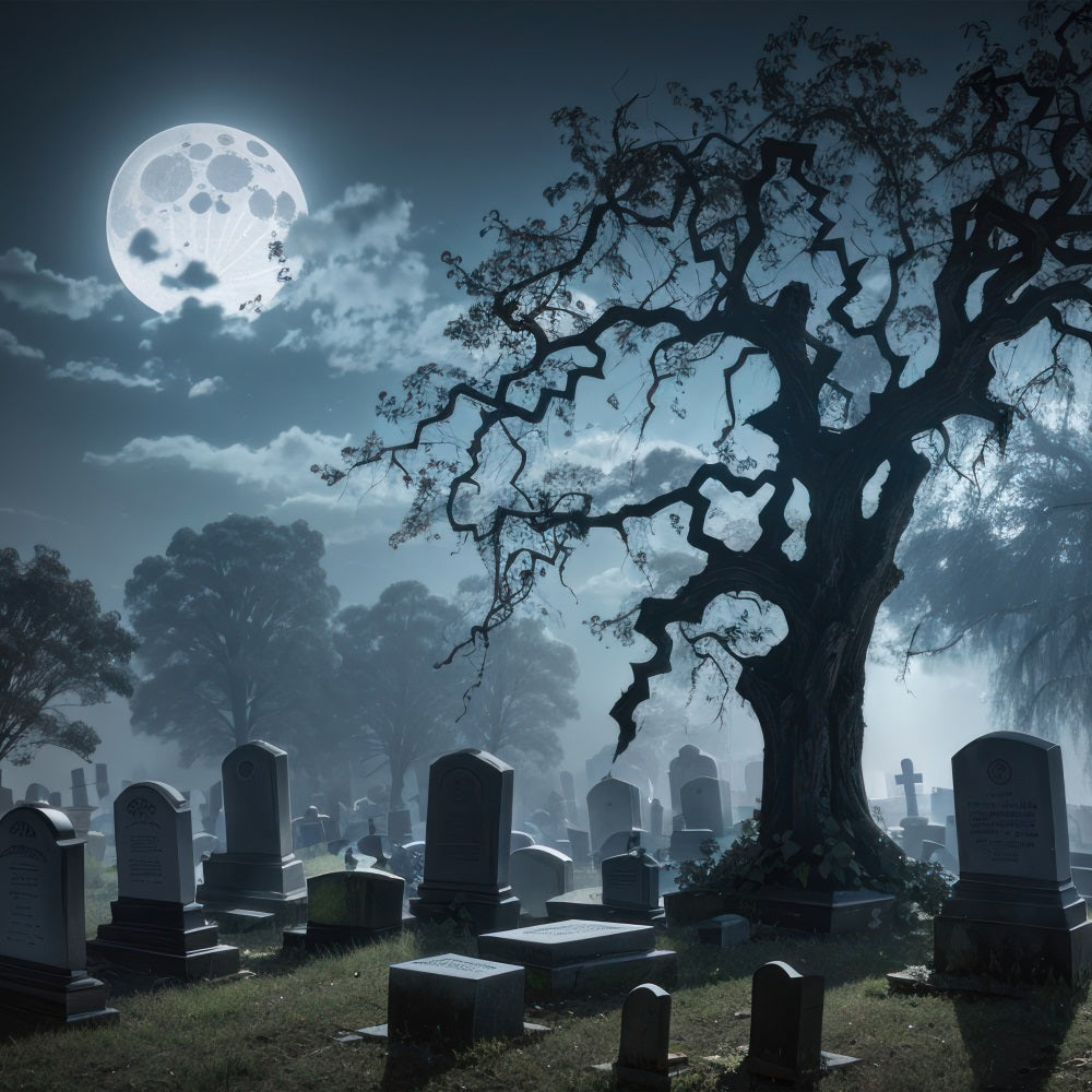 Halloween Backdrops Tombstones Foggy Graveyard Backdrop BRP10-185