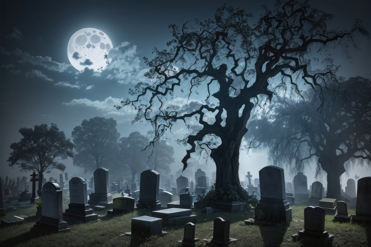 Halloween Backdrops Tombstones Foggy Graveyard Backdrop BRP10-185