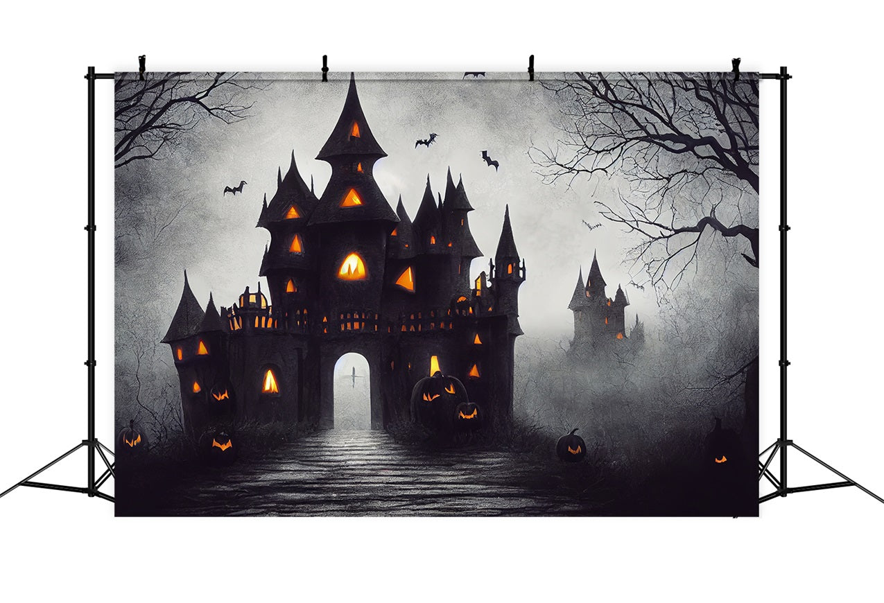 Halloween Picture Backdrop Spooky Castle Bats Pumpkins Backdrop BRP10-189