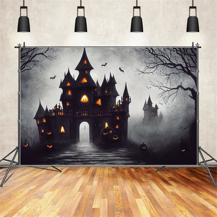 Halloween Picture Backdrop Spooky Castle Bats Pumpkins Backdrop BRP10-189