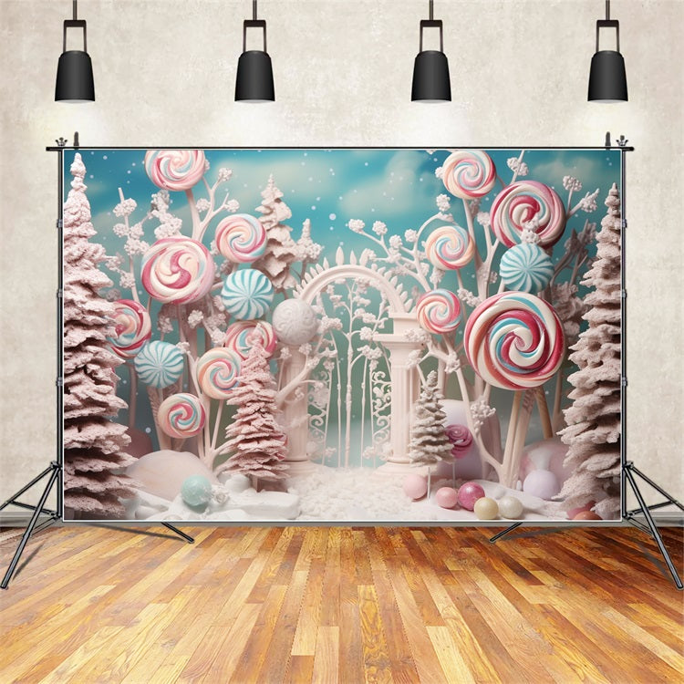 Winter Fairy Tale Candy Forest Colorful Lollipops Backdrop BRP10-19