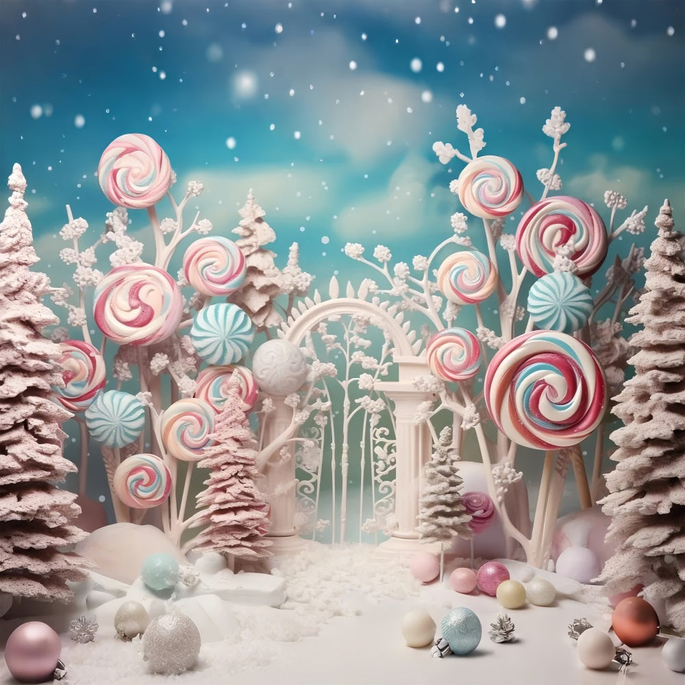 Winter Fairy Tale Candy Forest Colorful Lollipops Backdrop BRP10-19