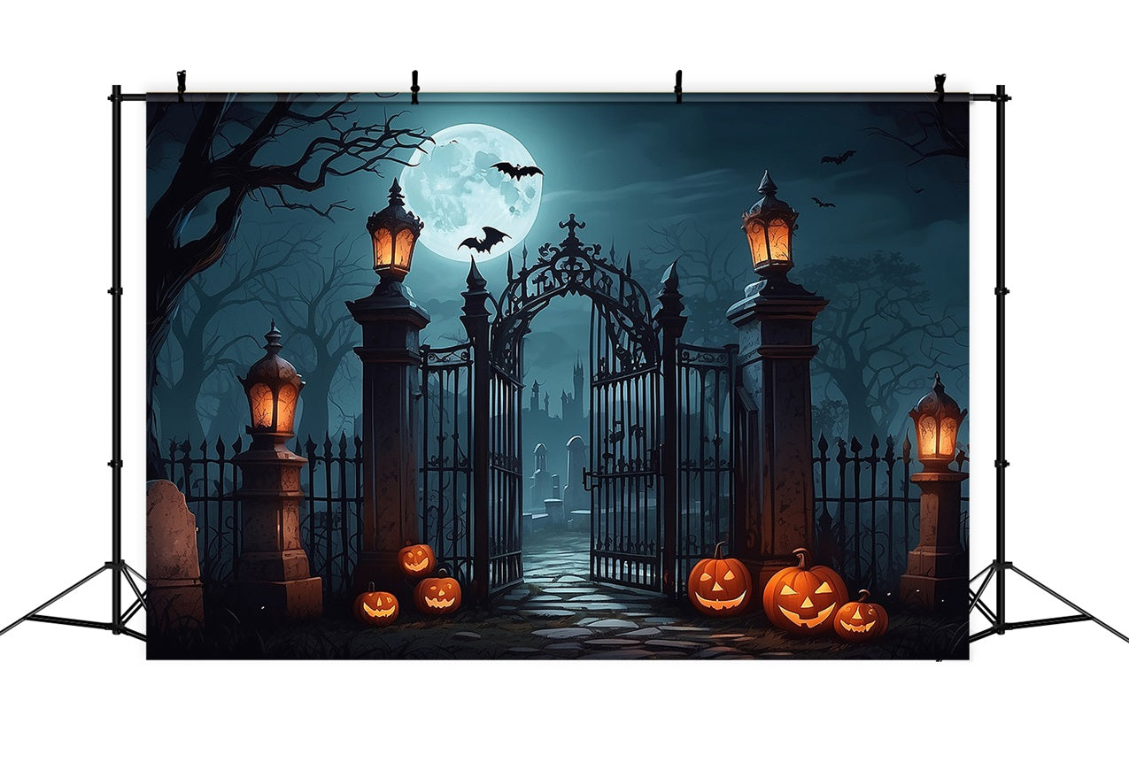 Halloween Backdrop Graveyard Entrance Bats Lanterns Backdrop BRP10-190