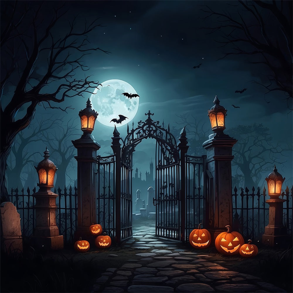 Halloween Backdrop Graveyard Entrance Bats Lanterns Backdrop BRP10-190