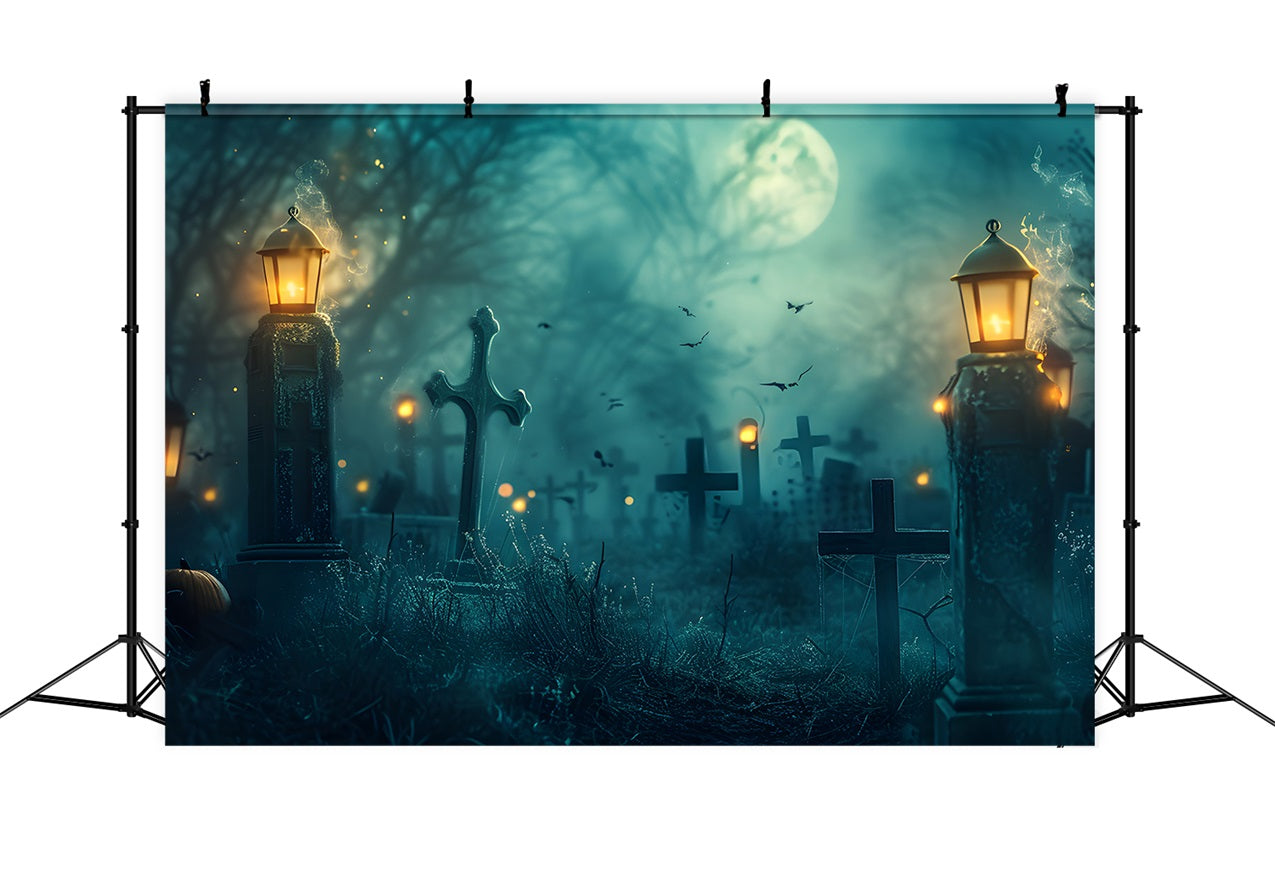 Halloween Backdrop Ideas Cemetery Bats Lantern Lights Backdrop BRP10-192