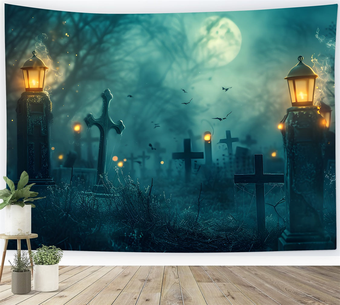 Halloween Backdrop Ideas Cemetery Bats Lantern Lights Backdrop BRP10-192