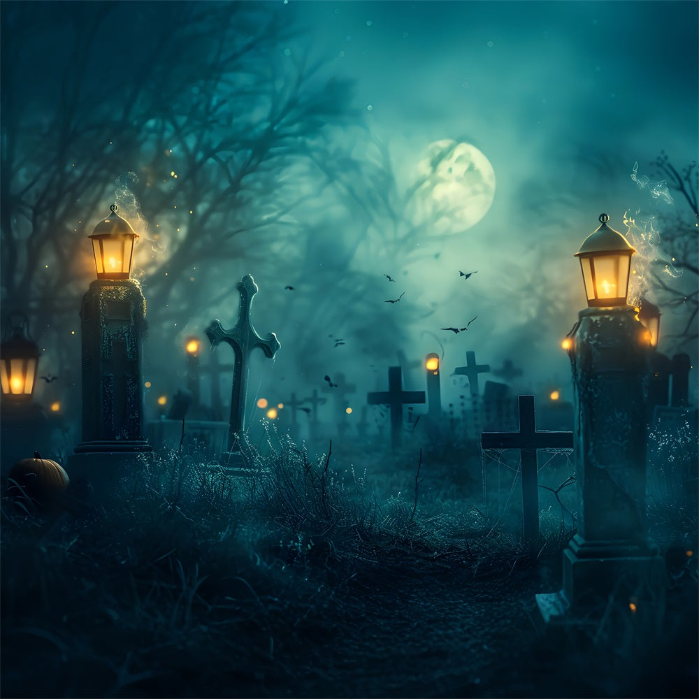 Halloween Backdrop Ideas Cemetery Bats Lantern Lights Backdrop BRP10-192