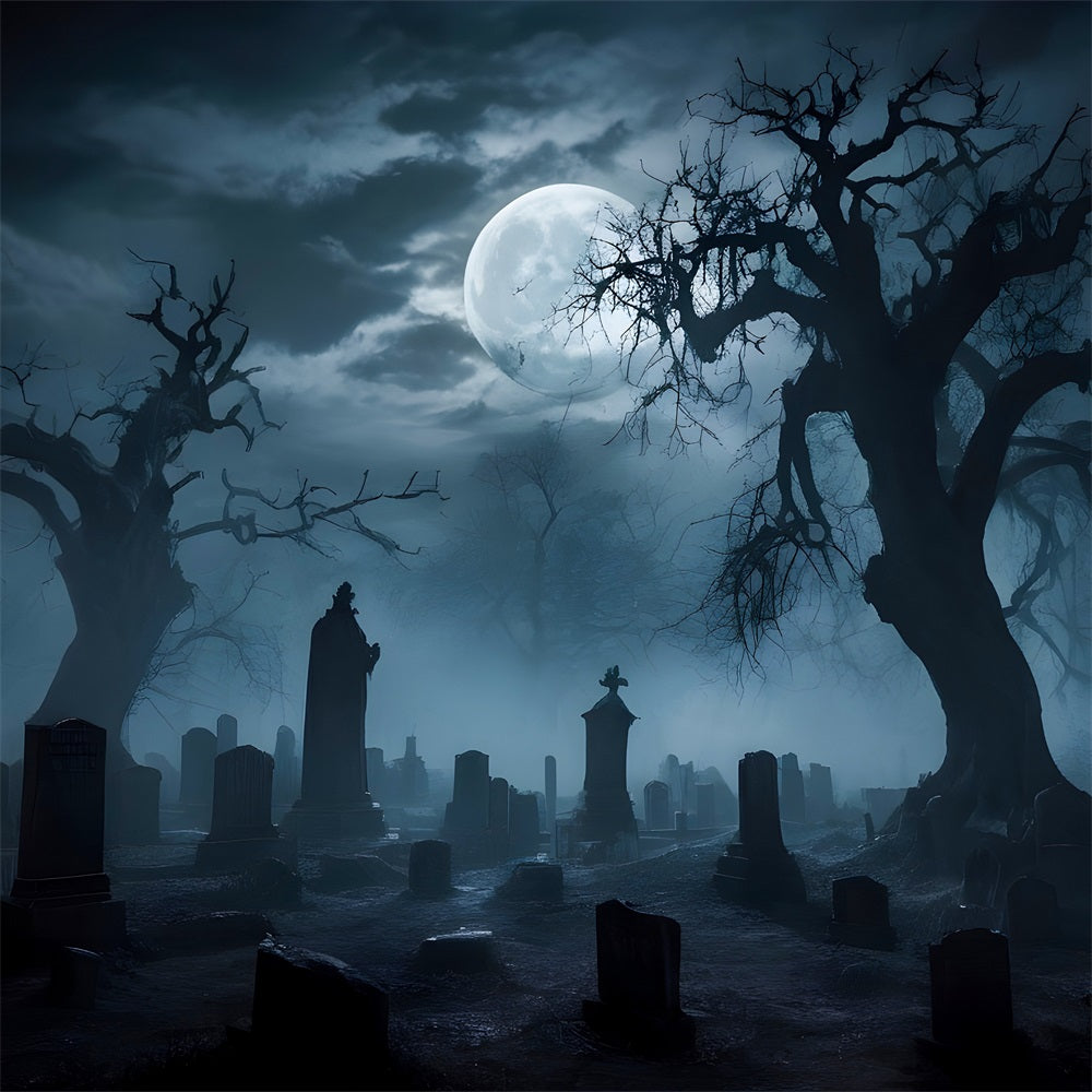 Halloween Photo Backdrop Foggy Graveyard Twisted Trees Backdrop BRP10-194