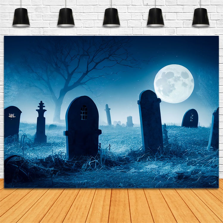 Halloween Background Backdrops Spooky Graveyard Moon Night Backdrop BRP10-195