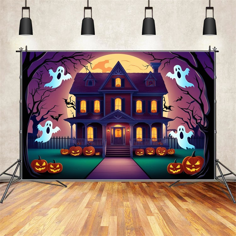 Halloween Photography Backdrop Haunted House Ghosts Bats Backdrop BRP10-197