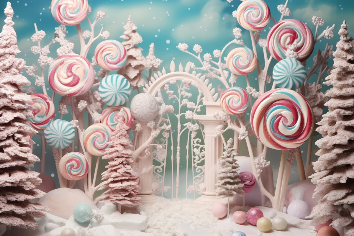 Winter Fairy Tale Candy Forest Colorful Lollipops Backdrop BRP10-19