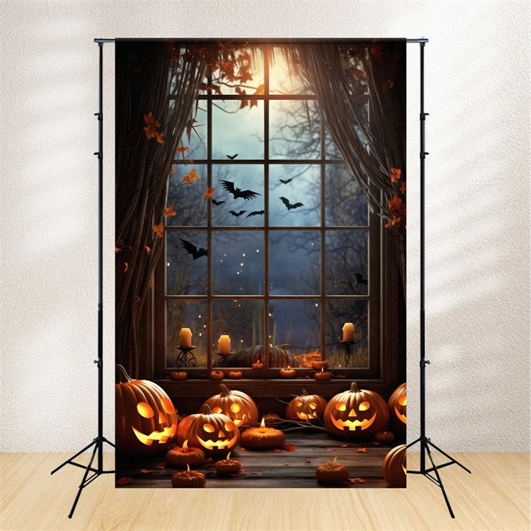 Scary Halloween Photo Backdrop Bats Haunted Window Backdrop BRP10-200