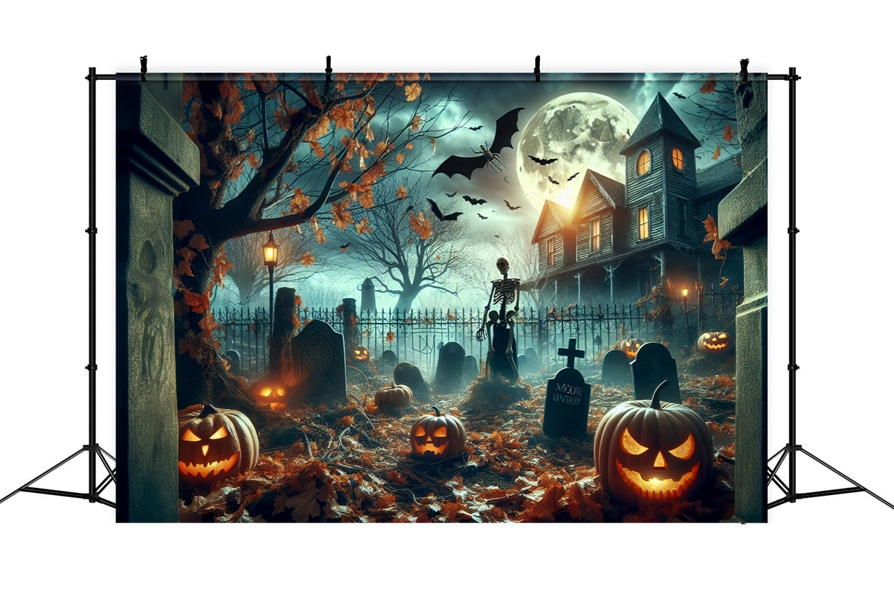 Photography Backdrops Halloween Haunted Cemetery Night Moon Backdrop BRP10-201