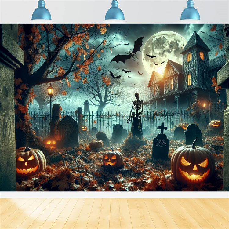 Photography Backdrops Halloween Haunted Cemetery Night Moon Backdrop BRP10-201