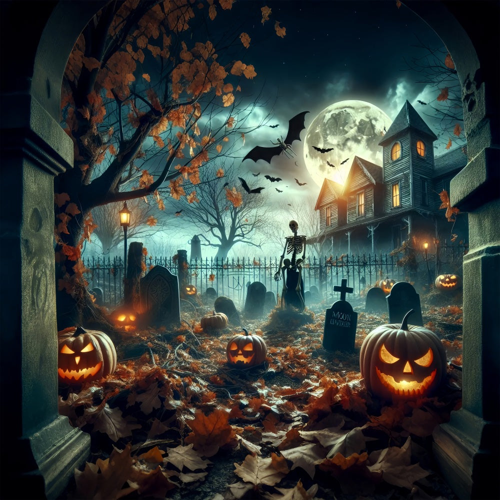 Photography Backdrops Halloween Haunted Cemetery Night Moon Backdrop BRP10-201