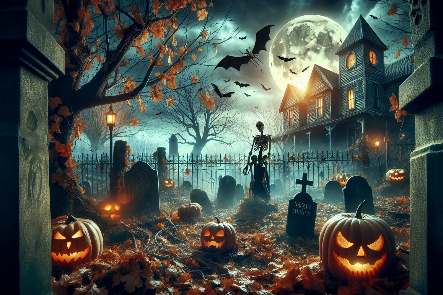 Photography Backdrops Halloween Haunted Cemetery Night Moon Backdrop BRP10-201