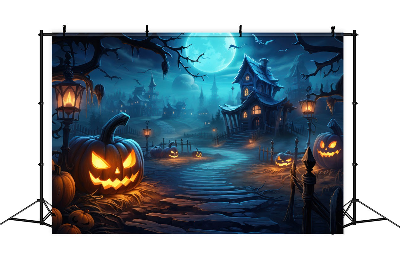 Halloween Village Backdrop Pumpkins Bats Backdrop BRP10-204