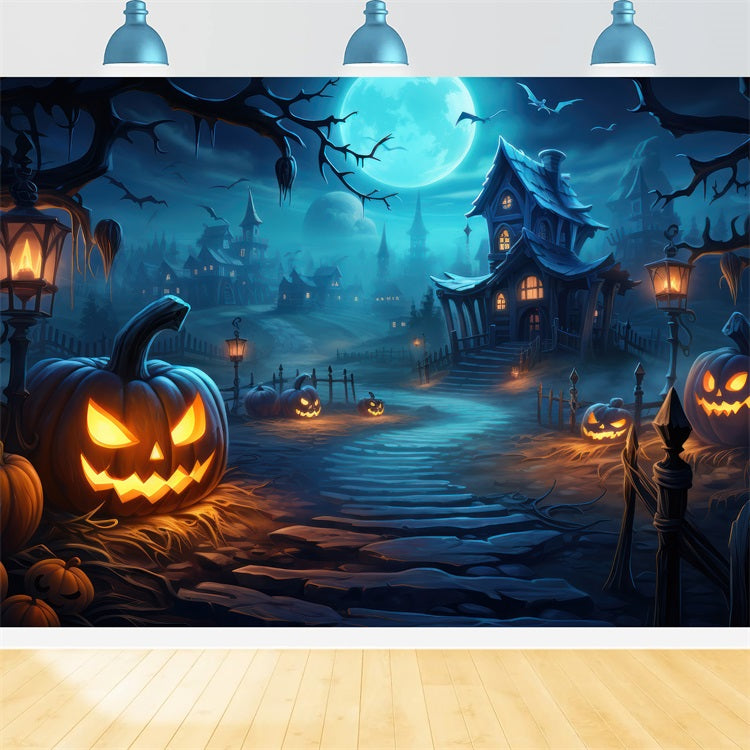 Halloween Village Backdrop Pumpkins Bats Backdrop BRP10-204