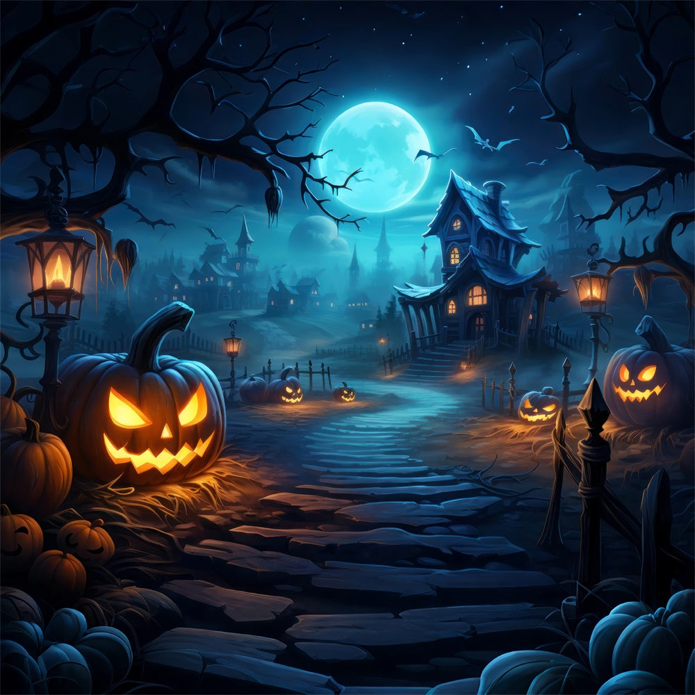 Halloween Village Backdrop Pumpkins Bats Backdrop BRP10-204