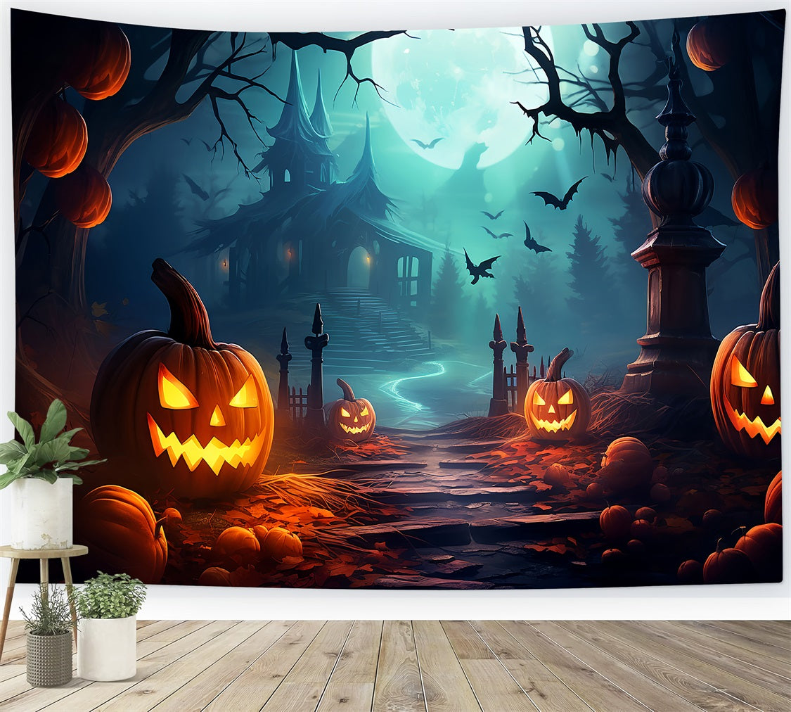 Scary Backdrops Halloween Haunted Pathway Full Moon Backdrop BRP10-205