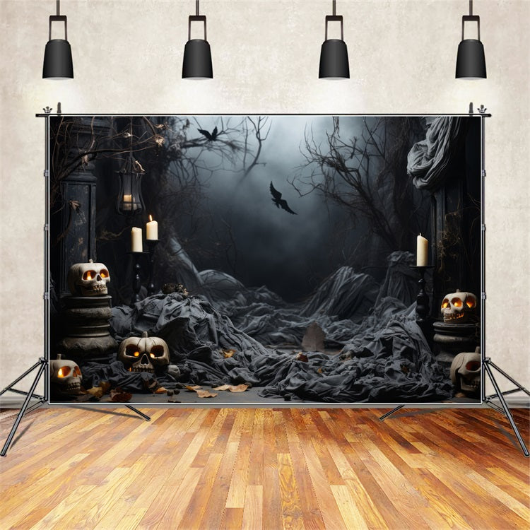 Halloween Photoshoot Backdrop Graveyard Path Lanterns Skulls Backdrop BRP10-208