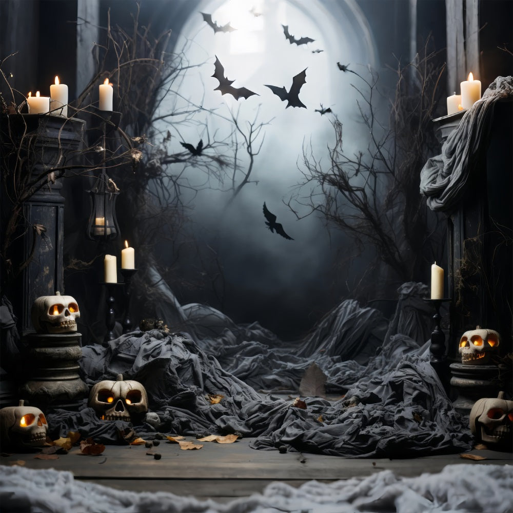 Halloween Photoshoot Backdrop Graveyard Path Lanterns Skulls Backdrop BRP10-208